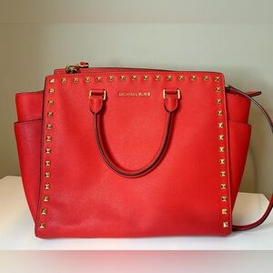 Michael Kors Red Tote with Gold Studs
